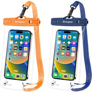 Waterproof Phone Pouch Bag - 8.5in Water Proof Cell Phone Case for Beach Travel Must Haves, Waterproof Phone Holder with Lanyard for iPhone 16 15 Pro Max Galaxy S24 S23 Ultra Pixel,Cruise Essentials (Case-friendly [8.5-inch], [Orange + Navy] Large Waterproof Phone Pouch)