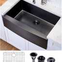 Hotis Black Farmhouse Sink, 33 Inch Black Farm Sink, Gunmetal Black Apron Front Stainless Steel Farmhouse Kitchen Sinks, 33x22 Inch Undermount Single Bowl Workstation 16 Gauge With Dish Grid, 33x21 inch Farmhouse Sink