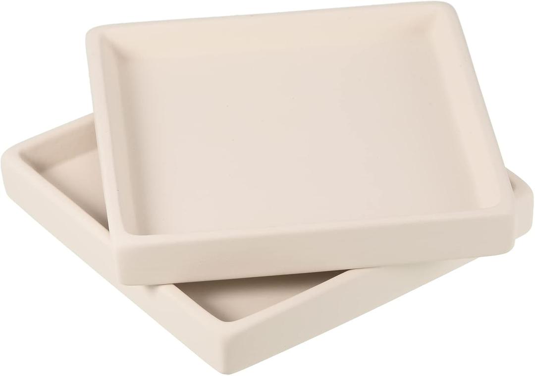 PATIKIL Plant Pot Saucers 5 Inch, 2 Pack Ceramic Square Flower Drip Tray for Indoor Outdoor, Beige