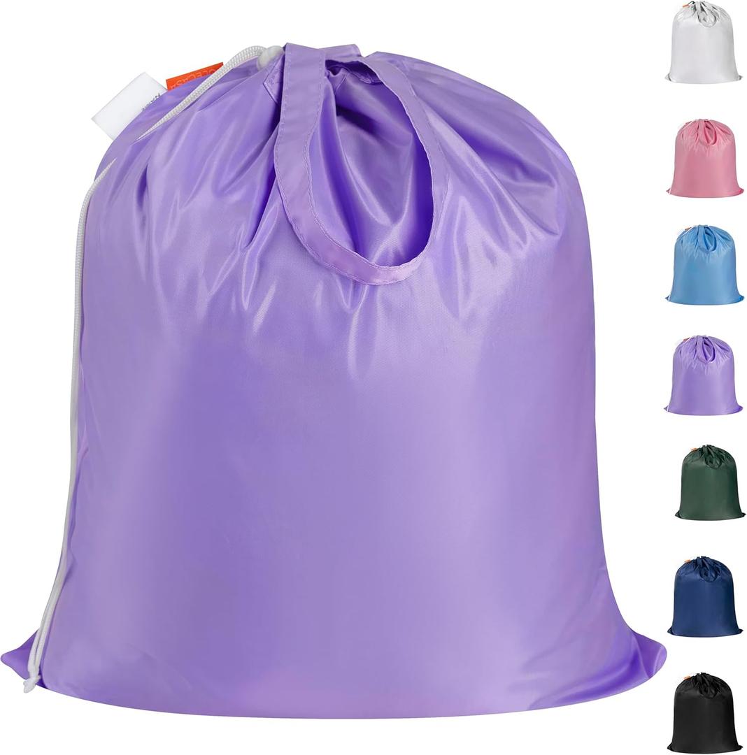 Polecasa Small Heavy Duty Laundry Bag with 130gsm Tear Resistant Fabric and Handles, Easy to Carry Durable Dirty Clothes Drawstring Bag, Perfect for College Dorm, Travel 21x24,Purple