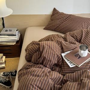 Duvet Cover Set King Size Brown Striped Bedding Set for Girls Boys,Modern Back to School Duvet Cover Kids with Zipper Closure and 2 Pillowcases
