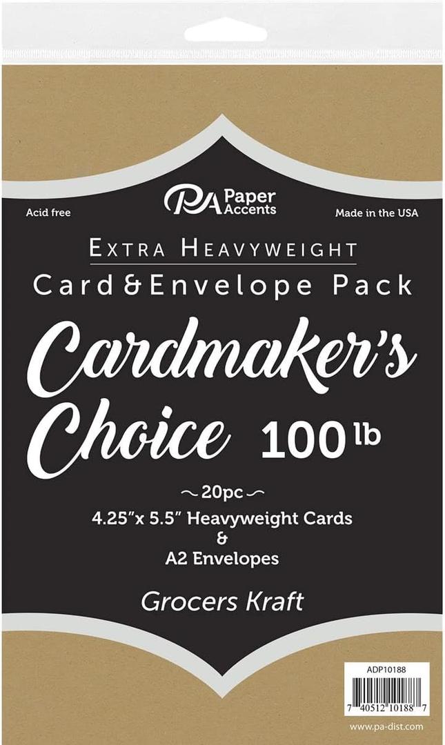 Accent Design Paper Accents Cardmakers Choice Card & Envelopes, Kraft, 100Lb., 4.25"X5.5", 20Pc, Blank Cards and Envelopes, Blank Cards, Note Cards with Envelopes