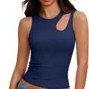 Avidlove Crop Tank Tops for Women Sexy Fitted Crew Neck Cut Out Tops Casual Y2K Basic Going Out Top Navy Blue