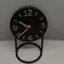 SOFFEE DESIGN Table Clock with Round Base, Iron Silent Desk Clock Battery Operated for Living Room Bedroom Home Decoration, Black