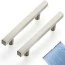 Ravinte 10 Pack 3-1/2 Inch Cabinet Pulls Brushed Nickel Sqaure Kitchen Cabinet Handles Silver Cabinet Hardware Stainless Steel Drawer Pulls 6 Inch Overall Length with Mounting Template