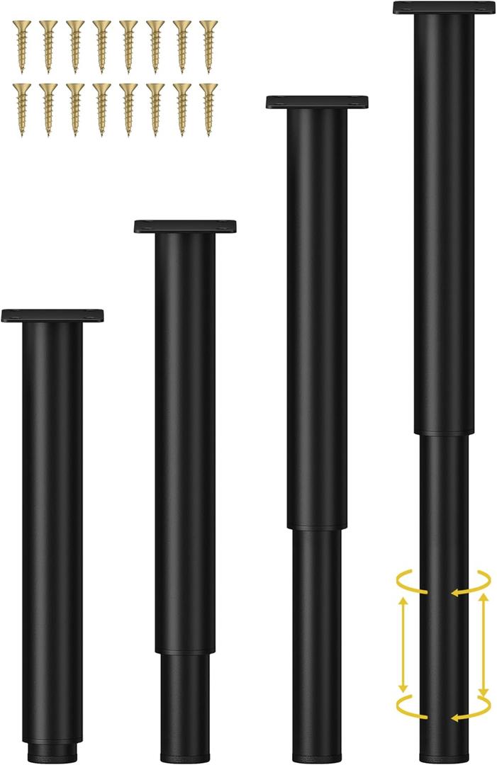 Metal Adjustable Furniture Legs 10-17 inch, Wlrrcwdttc Sofa Cabinet Legs Adjustable Height Replacement Support Legs for Bed/Couch/Dresser/Chair/TV Stand/Coffee Table, Legs for Furniture Set of 4-Black