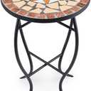 VONLUCE Mosaic Side Table and Plant Stand, 21" Round End Table with 14" Ceramic Tile Top, Indoor & Outdoor Accent Table, Porch Patio Furniture, Entryway & Coffee Table for Home & Garden, Maple, 14 14 21.5 in.