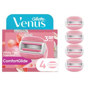 Gillette Venus ComfortGlide White Tea Women's Razor Refills, 4 Refill Cartridges, Fits Venus Reusable Razor Handles, 3-Bladed with Built-in Shave Gel Bars