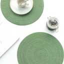 Floroom 15 Inch Round Braided Placemats Set of 4, Washable Heat Resistant Cotton Polyester Circle Place Mats for Kitchen Dining Table - Forest Green