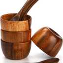 Lyellfe Set of 4 Acacia Wooden Bowl, 4 Oz Dipping Sauce Bowl with Spoon, 3 Inch Small Charcuterie Dish, Soup Water Cup for Condiments, Jam, Nuts, Appetizer, Snack, Yogurt