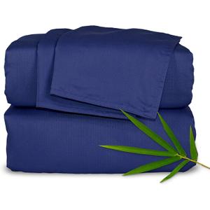 Pure Bamboo Split King Sheets, Genuine 100% Organic Viscose Derived from Bamboo Bed Sheet Set, Soft & Cooling, Double Stitching, 2 Fitted Sheets (Split King, Cobalt Blue)