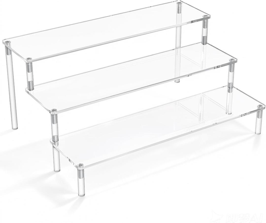 Acrylic Display Risers, Clear Display Risers Stand Small Mini Shelf 3 Tiered Cupcake Stand for Food Desserts Stand Shelves for Party Perfume Organizer Toys Figures Collections Cosmetic Products Tabletop Use