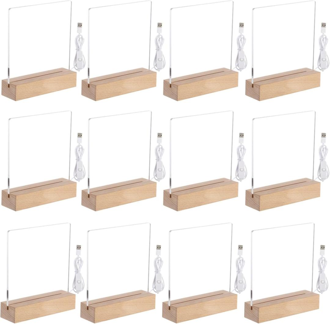 Led Wooden Acrylic Light Base and Blanks (12) - 7'' Led Acrylic Night Lights with USB Cables