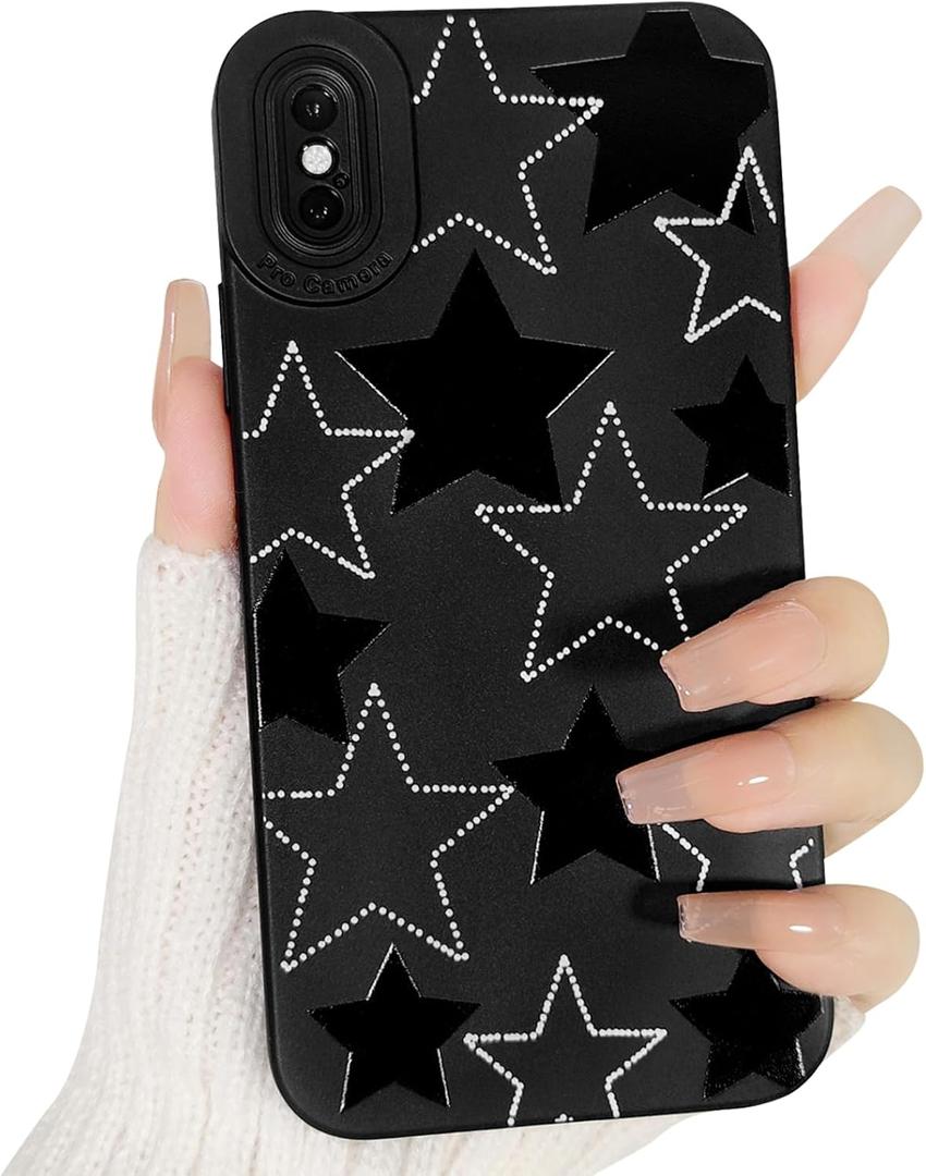 Lovmooful Compatible for iPhone X/XS Case Cute Cool Star Black Design for Girls Women Soft TPU Shockproof Protective Girly for iPhone X/XS-Black&White Star