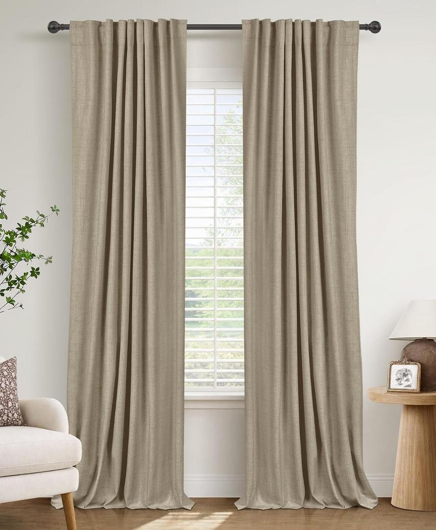 Faux Linen Total Blackout Curtains for Bedroom 84 Inches Long, Plaza Taupe