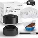 Nessus Reusable Kit for Nespresso Pods Vertuo, Reuse Old Coffee Pods for Nespresso Vertuo: 100 Pcs Aluminum Foil Seal Lid, Holder, Brush, Refillable Vertuo Plus Next Capsule Machine (No Pods Come) (Black)