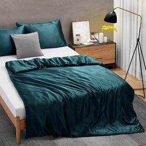 Ersmak Duvet Cover for Weighted Blanket, Silky & Removable Satin Duvet Cover with Zipper & 8 Ties Secure Fastening, Teal 60" x 80" 