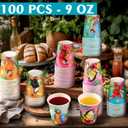 Yungyan 100 Pieces 9 oz Luau Paper Cups Disposable Hawaiian Tiki Paper Cups Tropical Aloha Luau Summer Party Decorations for Summer Tiki Beach Swimming Pool Party Supplies (Tropical Bird)