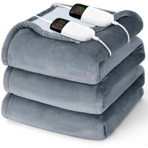 Heated Electric Blanket Queen Size - 84" x 90" Heating Blanket with Dual Control, 10 Heating Levels & 8 Hours Auto Off, Soft Warm Flannel Blanket, Christmas Birthday Gifts for Senior Grandma (Ash Gray)