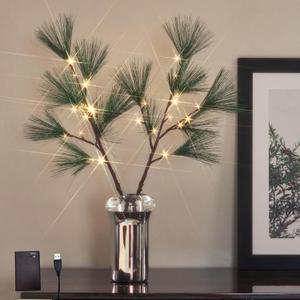 Hairui Lighted Christmas Pine Branches 32IN with Timer, Tree Branch Lights Battery Operated and USB Plug in for Room Fireplace Thanksgiving Christmas Decor (Vase Excluded)