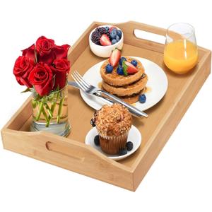 Tray with Large Handles - Bamboo Ottoman Tray, Great for Coffee Table, Couch, Tea, Bar, Breakfast, Dinner, or Any Food - Good for Parties or Bed for Eating (Home It)