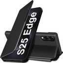 S25 Edge Flip Case for Samsung Galaxy S25 Edge 5G Case, Clear View Slim Fit Leather Cover for Samsung S25 Edge Phone Case with Kickstand Rugged Heavy Duty Shockproof Bumper Shell, 6.66 Inches (Black)