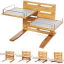 FOREYY Adjustable Raised Dog Bowls,Bamboo Elevated Feeder Stand with Non-Skid Feet for Food and Water,5 Level Wooden Pet Dining Table Comfort Feeding Station for Medium Large Big Dogs, Tan