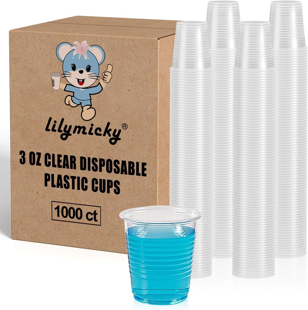 Lilymicky 1000 PACK 3 oz Clear Plastic Cups, 3 Ounce Disposable Plastic Bathroom Cups for Tasting, Drinking