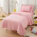 KKJIAF 3 Piece Toddler Sheet Set Microfiber, Includes a Flat Sheet, a Fitted Sheet and a Ruffle Pillowcase, Light Pink