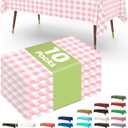 Pureegg Plastic Table Cloth Disposable 10 Pack, 54 x 108 Inch Table Cloths, Party, Picnic, Decorative Gingham Tablecloths, Rectangle, Pink and White Checkered Cover, Leakproof & Sturdy, Pink Plaid
