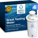 Brita Standard Water Filter for Pitchers and Dispensers, BPA-Free, Reduces Copper, Cadmium and Mercury Impurities, Lasts Two Months or 40 Gallons, Includes 4 Filters for Pitchers