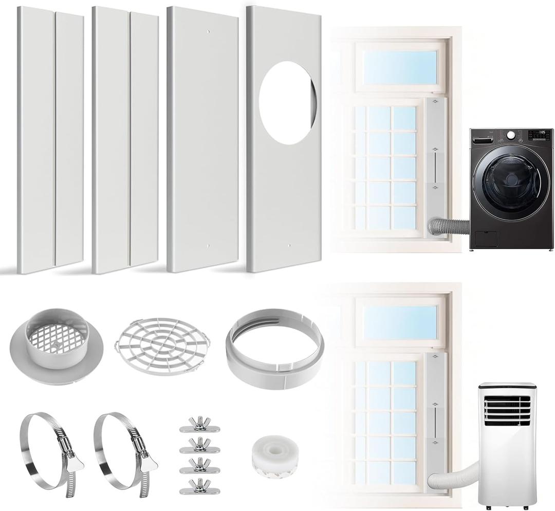 HOXHA Window Duct Kit Dryer Window Vent Kit AC Window kit, Fit with 4” Dryer Ducting & 5.9” AC Hose, Vent Kit Fit for Dryer, Portable AC, Inline Duct Fans, Grow Tents