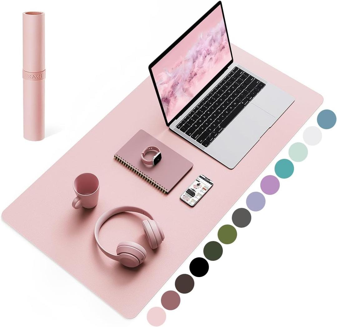 YSAGi Non-Slip Leather Desk Pad Blotter, Waterproof Laptop Computer Desk Keyboard Mat, Table Protector Mat, Large Mouse Pad for Office/Work/Home/Decor(Pink, 31.5" x 15.7")