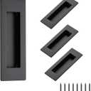 Ravinte 4 Pack Black Sliding Closet Door Handles Black Flush Pulls 5.9in Length Recessed Finger Pulls for Sliding Barn Door Sqaure Cabinet Pulls Stainless Steel