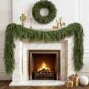 OULONGER 2PCS 6FT Artificial Christmas Norfolk Pine Garlands, Christma Real Touch Winter Pine Garland, Greenery Garland for Table Wall Fireplace Mantle Outdoor Christmas Decoration