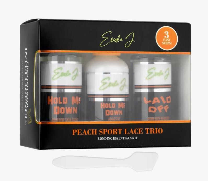 Ericka J. Peach Lace Application System Trio Kit  Skin Guard, Hold Me Down Adhesive & Laid Off Adhesive Remover  Complete Wig Installation Solution, Waterproof & Sweat Resistant (Regular)