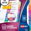Avery 12 Tab Dividers for 3 Ring Binders, Customizable Table of Contents, Multicolor Tabs, 6 Sets (11196) (12 tabs)