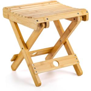 Lawei Bamboo Folding Step Stool - 12 Inch Height Bamboo Shower Bench Stool Spa Bath Seat Chairs for Shower, Leg Shaving and Foot Rest, Portable Small Stool Little Chair