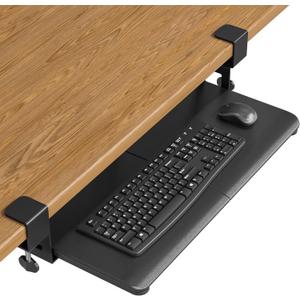 BONTEC KMT01 Under Desk Keyboard Tray, Pull-Out Keyboard & Mouse Platform with C-Clamp, 25.6 x 11.8 in Space-Saving Ergonomic Slide-Out Drawer, Black