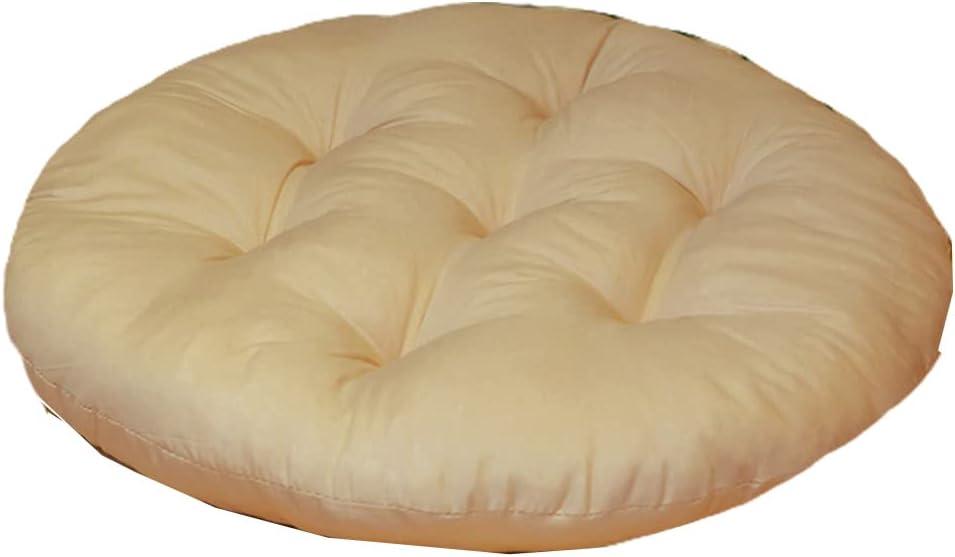 16 Inch Round Chair Seat Pad Thick Tatami Plaid Style Comfortable Floor Seat Cushion Soft Chair Mat for Office Bedroom Living Room Kitchen, Light Khaki