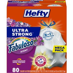 Hefty Ultra Strong 13 Gallon Trash Bags, Tall Kitchen Trash Bags 13 Gallon Size, Resist Leaks, Punctures, and Rips, Continuous Odor Control, White, Fabuloso Scent, 80 Bags