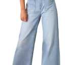 Allimy Women's High Waisted Cropped Wide Leg Jeans Stretchy Loose Denim Pants with Front Patch Pockets (Blue)