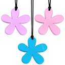 2 Pcs Flower Silicone Chewing Necklace Suitable for Sensory Children, for Boys and Girls with Autism, ADHD, Anxiety or SPD Chewing Fidgeting for Boys Girls Adults Chewer