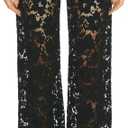 Lace Bell Bottom Pants for Women Sexy See Through Flare Leggings Hollow Out Mesh Sheer Cover Up Trousers (Large, Black)