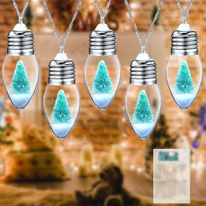 Christmas Bulb String Lights 13ft 20 LED Clear Bulbs String Lights with Mini Snow Christmas Tree Decor Light for Bedroom Table Party Decor Battery Operated Timer(Cool White)