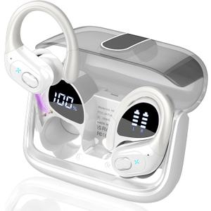 Wireless Earbuds 75hrs Bluetooth 5.4 Headphone Sport, 2025 Bluetooth Earbuds Stereo Deep Bass Over Ear Bud with Earhooks, ENC Noise Cancelling Mic, IPX7 Waterproof Earphone White