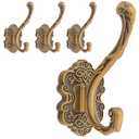 RIXIGOOD Vintage Coat Hooks Wall Mount, Unique Heavy Duty Wall Hooks for Hanging Towel Key Purse Hat Robe Clothes Decorative Hook for Bathroom Shower Closet Entryway Antique Brass 4 Pack