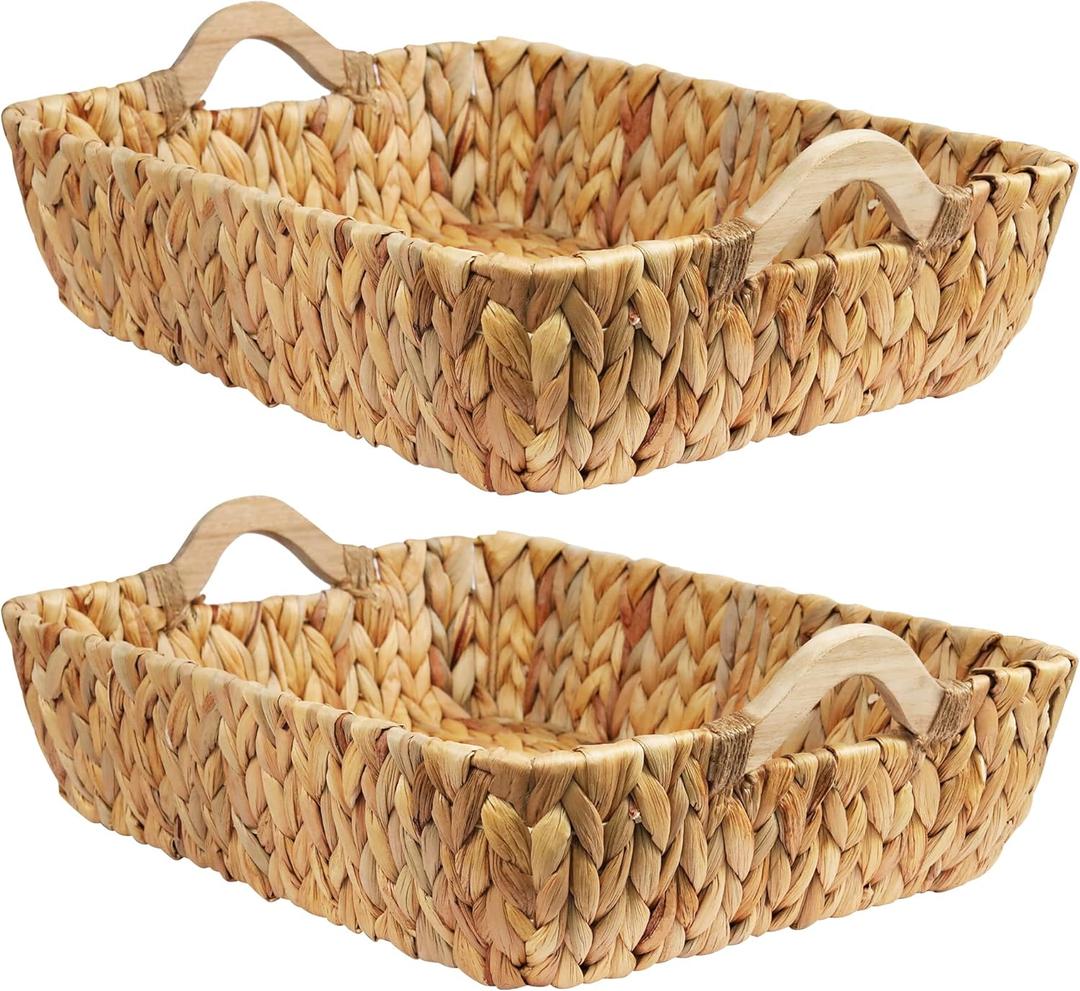 2 Packs Wicker Basket, Hyacinth Wicker Storage Baskets for Shelves, Woven Baskets for Storage, with Handle for Pantry, Bedroom, Laundry(16.93"x12.99"x5.12")