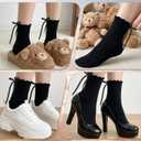 2 Pairs Black Ruffle Socks Women Breathable Cotton Frilly Ankle Princess Socks with Bow for Girls Date, Spring Lace Lettuce Edge Crew Sock (Black), One Size