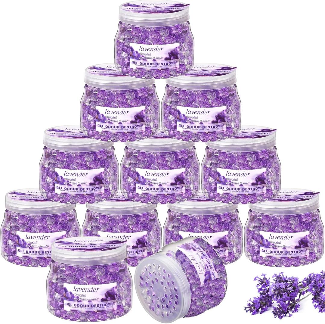 12 Pcs Odor Eliminator Beads 10 Ounces Air Freshener Gel Bulk Long Lasting Air Freshener Scent Beads for Home, Office, Bathrooms, Cars, Boats, Rvs and Pet Areas(Lavender Scent)